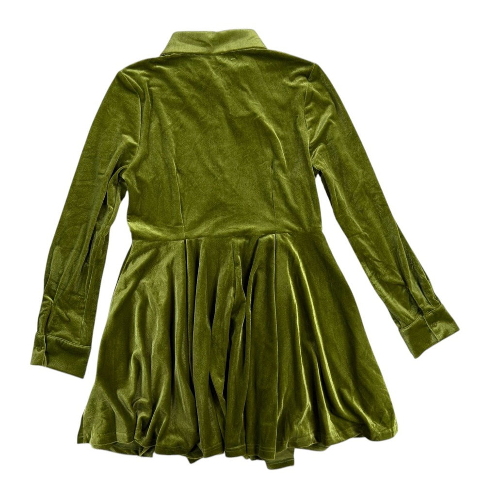 NEW Fashion Nova Phoebe Velvet Shirt Dress S Green Chartreuse Mini Luxe Mod - Picture 5 of 10